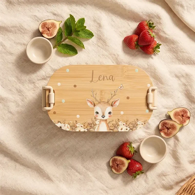 Brotdose Kinder personalisiert, Rehkitz Boho