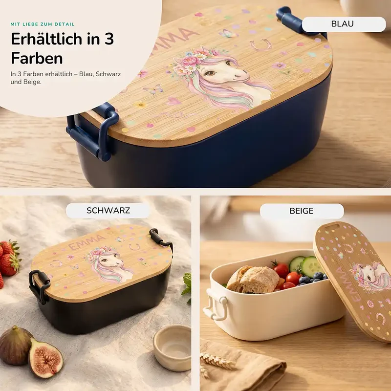 Brotdose Kinder personalisiert, Einhorn Blumenkranz