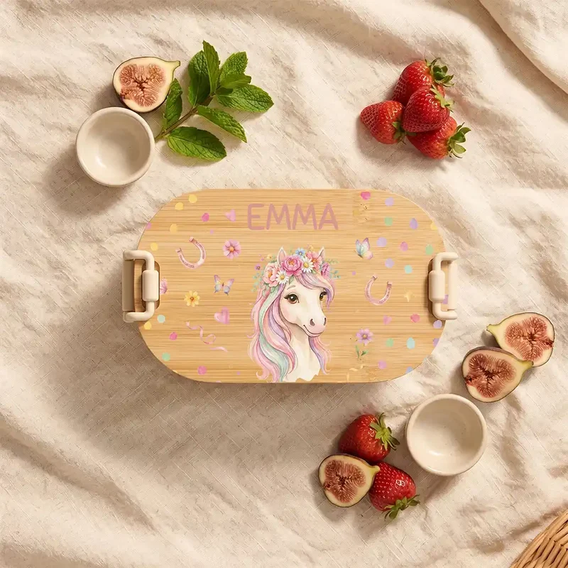 Brotdose Kinder personalisiert, Einhorn Blumenkranz