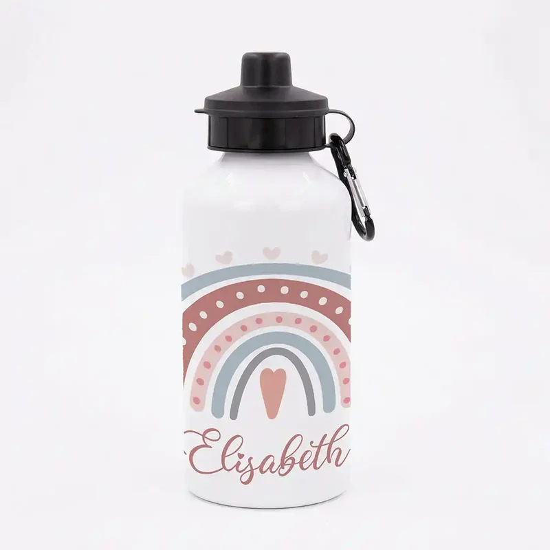 Personalisierte Trinkflasche Kinder – Boho-Regenbogen Herzen