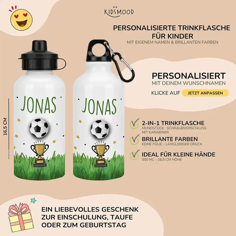 Personalisierte Trinkflasche Kinder – Fußball Pokal