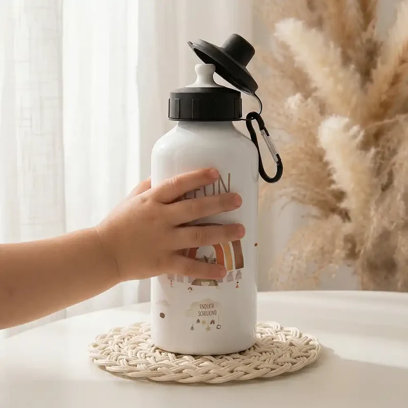 Personalisierte Trinkflasche Kinder – Bär Regenbogen Schulkind