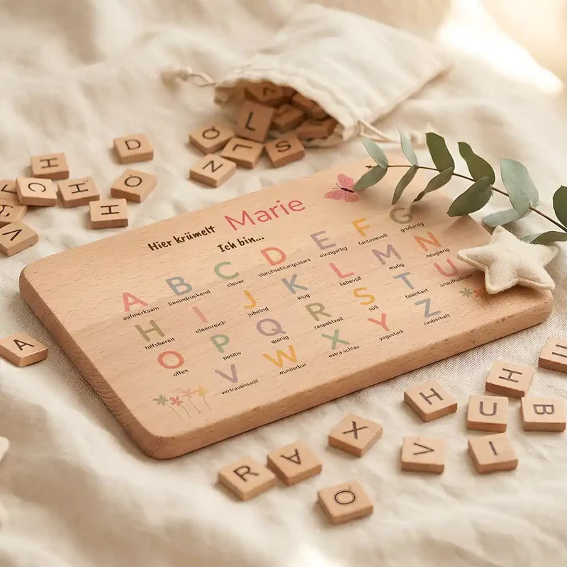 ABC Brettchen Kinder personalisiert – Schmetterling pastell