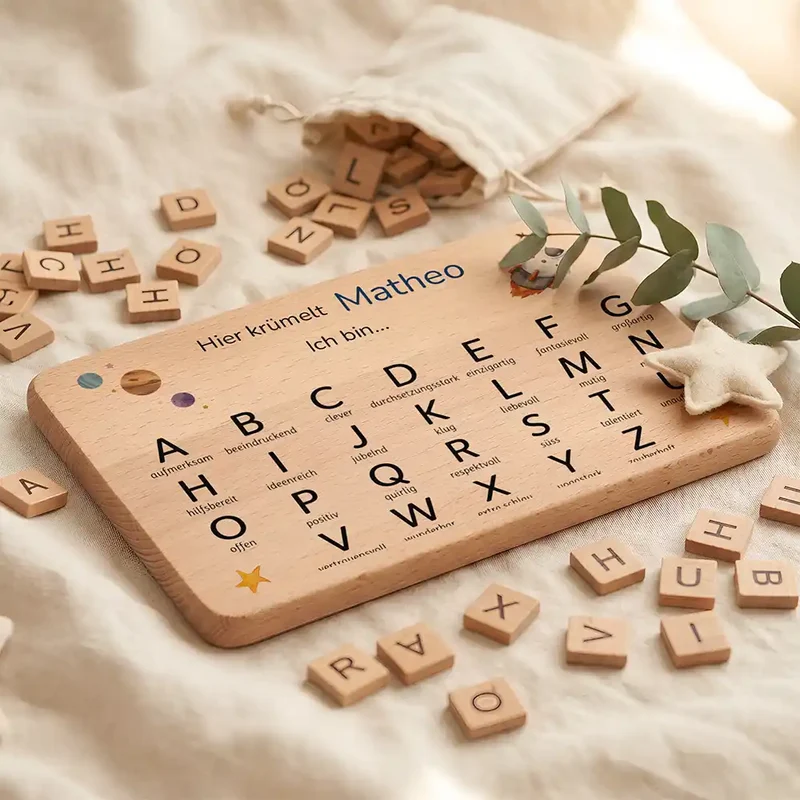 ABC Brettchen Kinder personalisiert – Weltraum Rakete