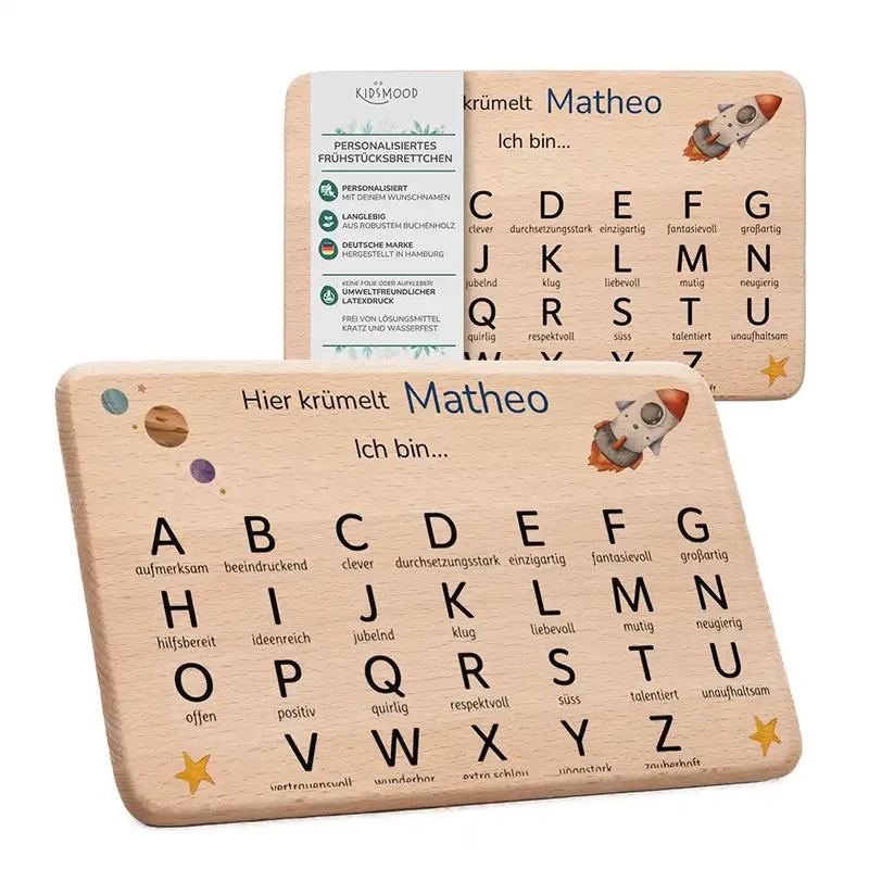 ABC Brettchen Kinder personalisiert – Weltraum Rakete