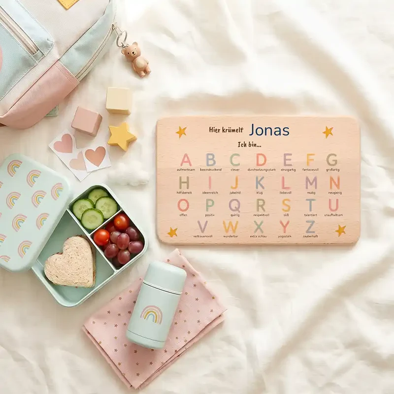 ABC Brettchen Kinder personalisiert – Sterne pastell