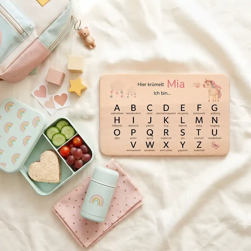 ABC Brettchen Kinder personalisiert – Einhorn mit Musiknoten