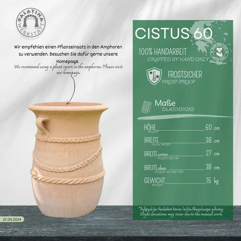 griechische schmale terracotta Amphore "Cistus" H=60 cm