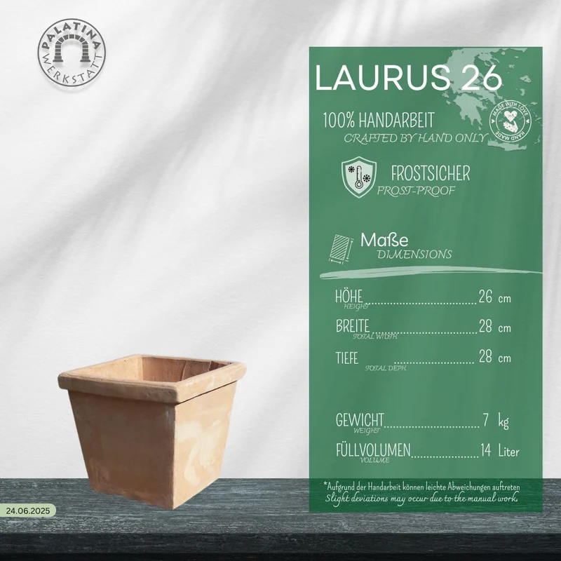 Pflanztopf aus Terracotta "Laurus", eckig, H=26cm