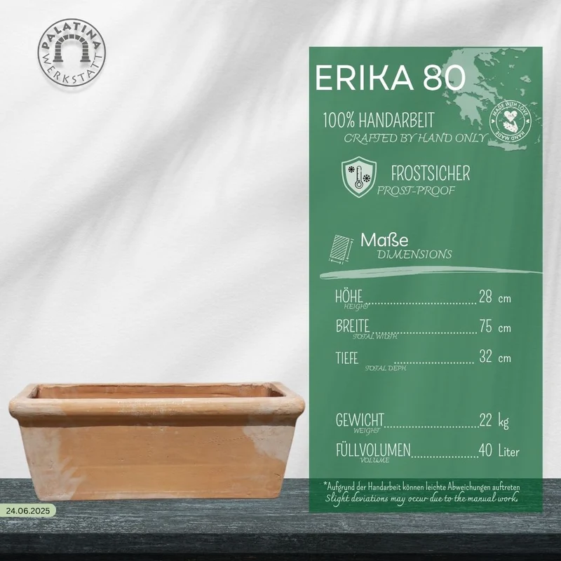 großer rechteckiger XXL Balkonkasten Terrakotta "Erica" L=80cm