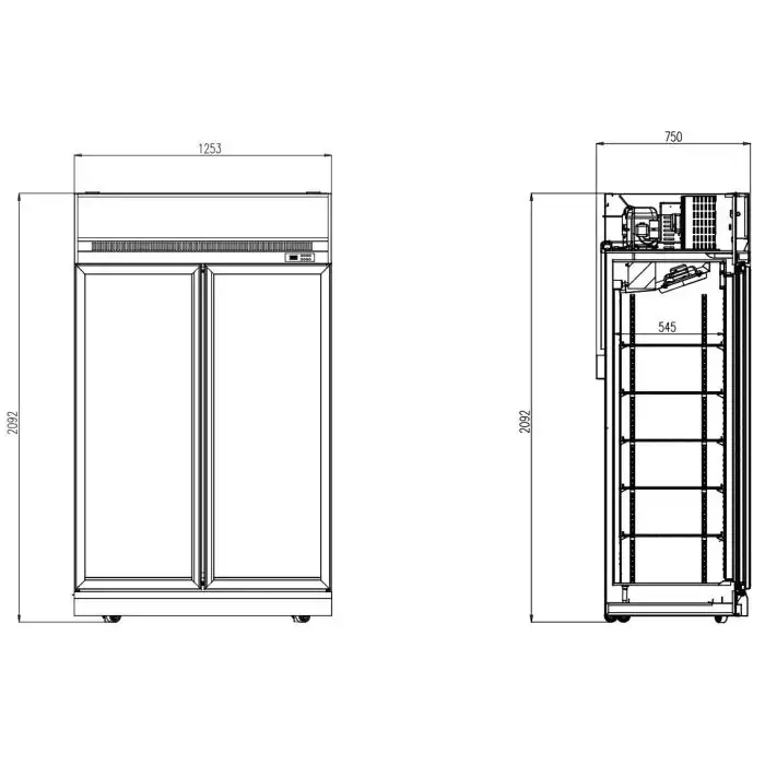 Kühlschrank mit 2 Glastüren - Schwarz - 1000 Liter - 1253x710x2092 mm