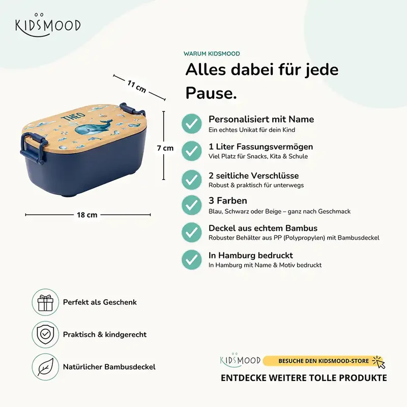 Brotdose Kinder personalisiert, Wal und Delfin