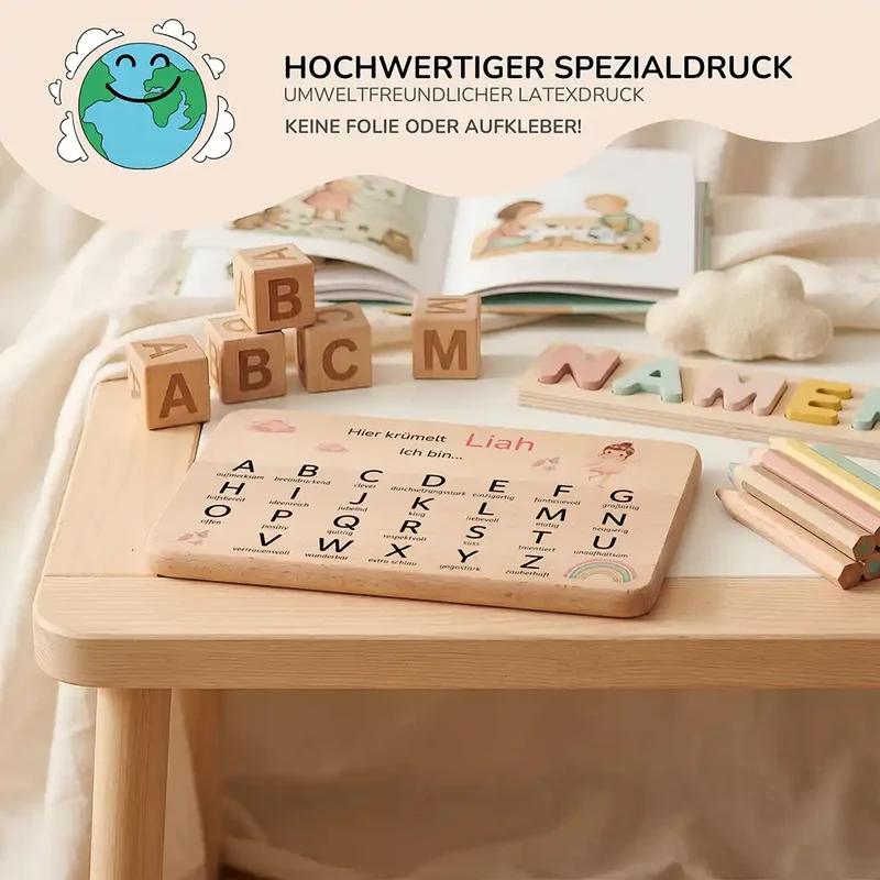 ABC Brettchen Kinder personalisiert – Ballerina Regenbogen