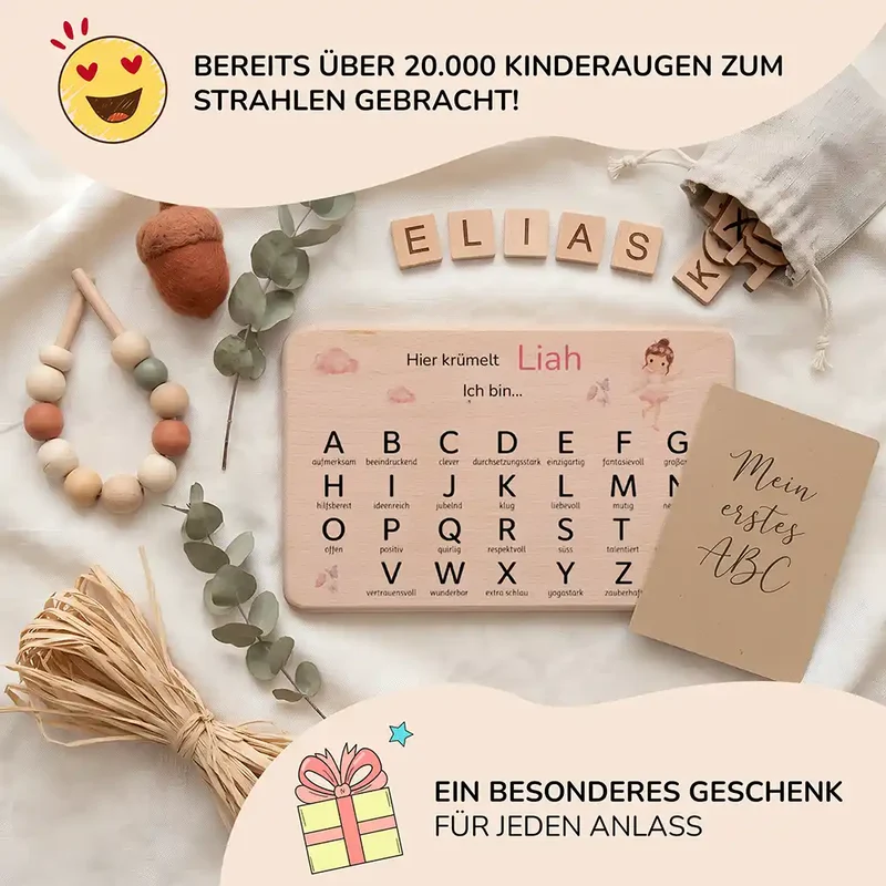 ABC Brettchen Kinder personalisiert – Ballerina Regenbogen