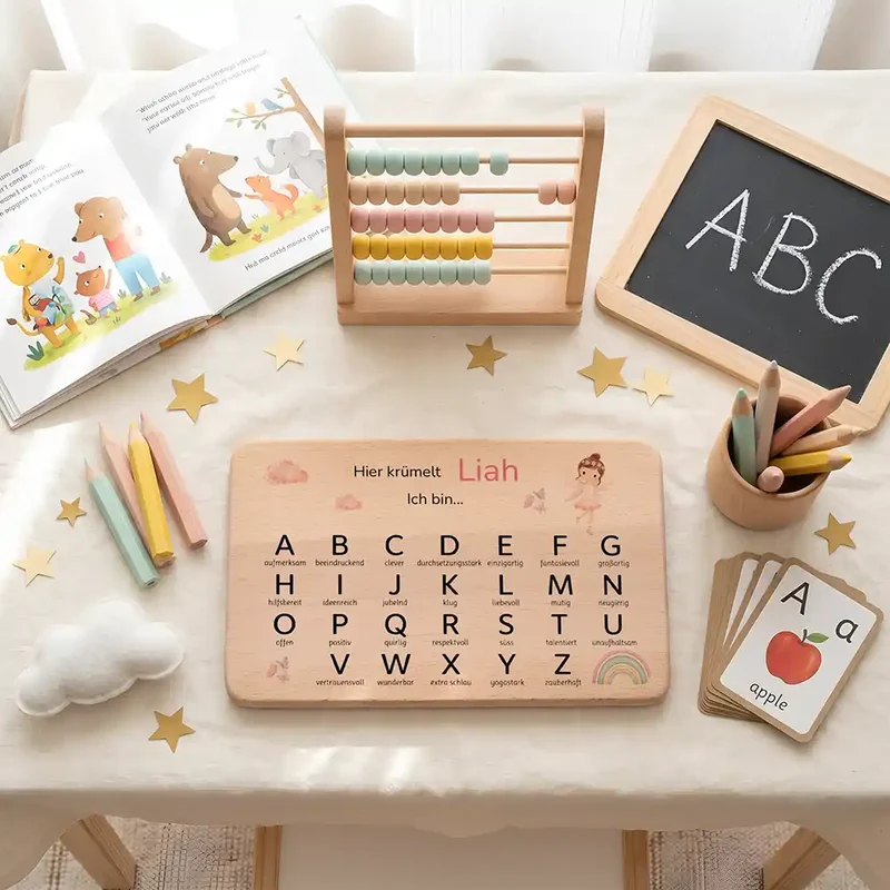 ABC Brettchen Kinder personalisiert – Ballerina Regenbogen