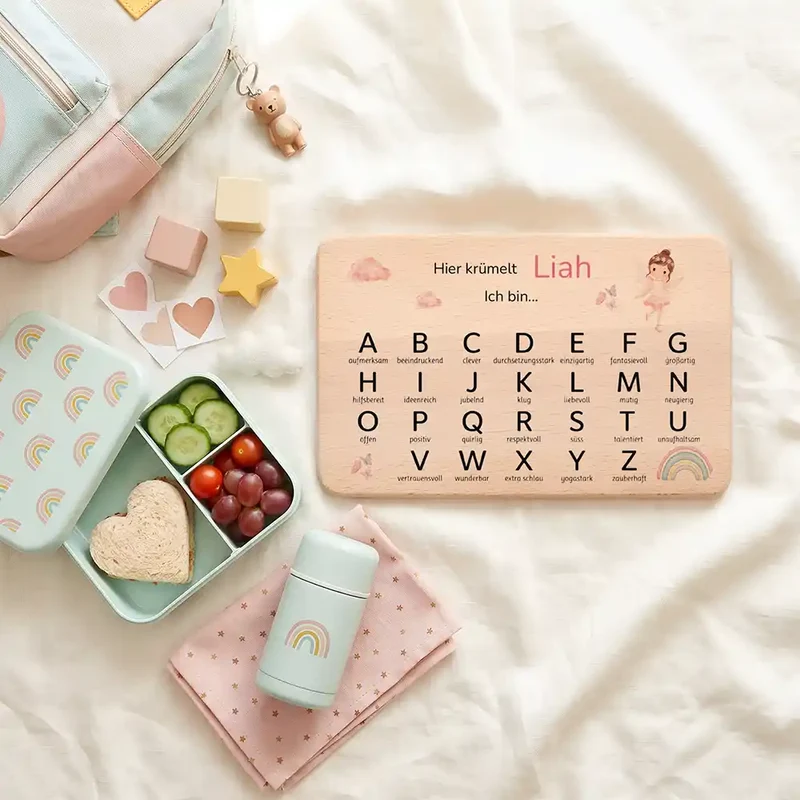 ABC Brettchen Kinder personalisiert – Ballerina Regenbogen