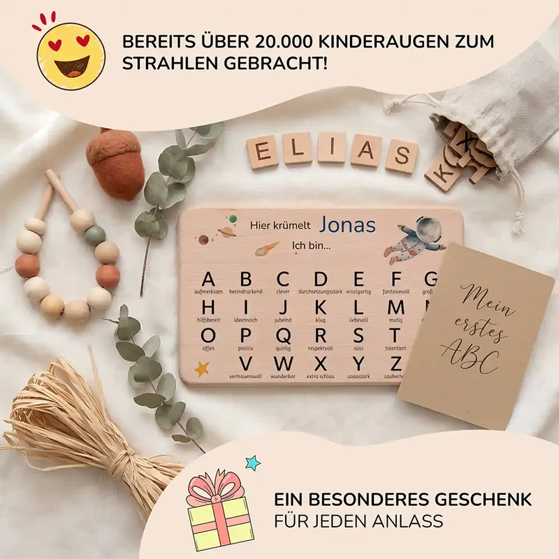ABC Brettchen Kinder personalisiert – Astronaut Weltraum