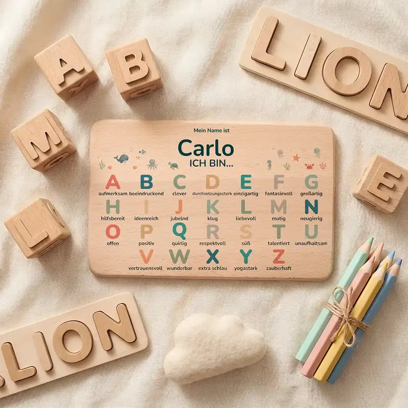 ABC Brettchen Kinder personalisiert – Safari Tiere