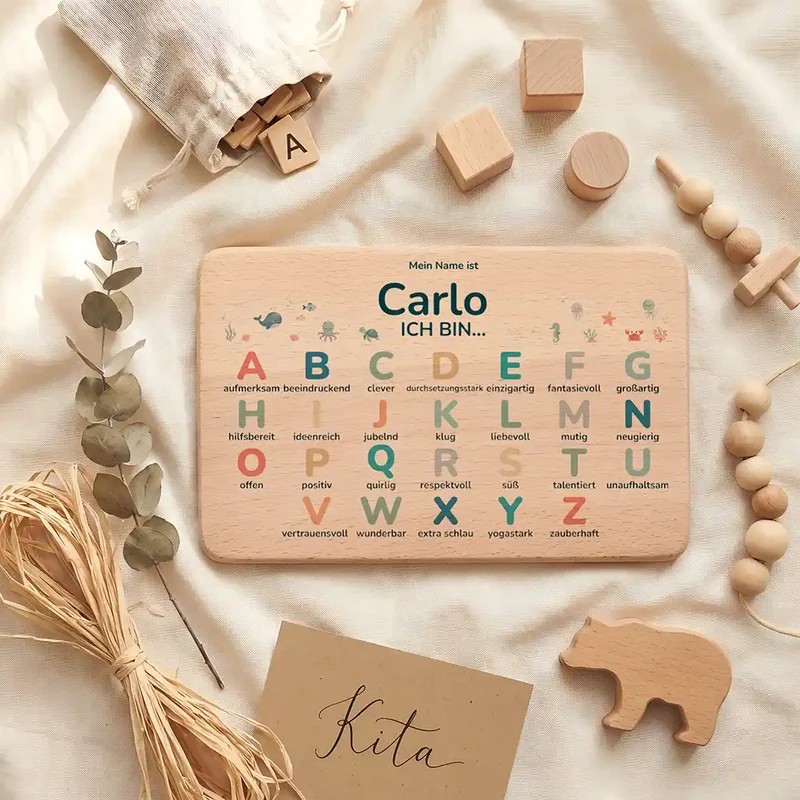 ABC Brettchen Kinder personalisiert – Safari Tiere