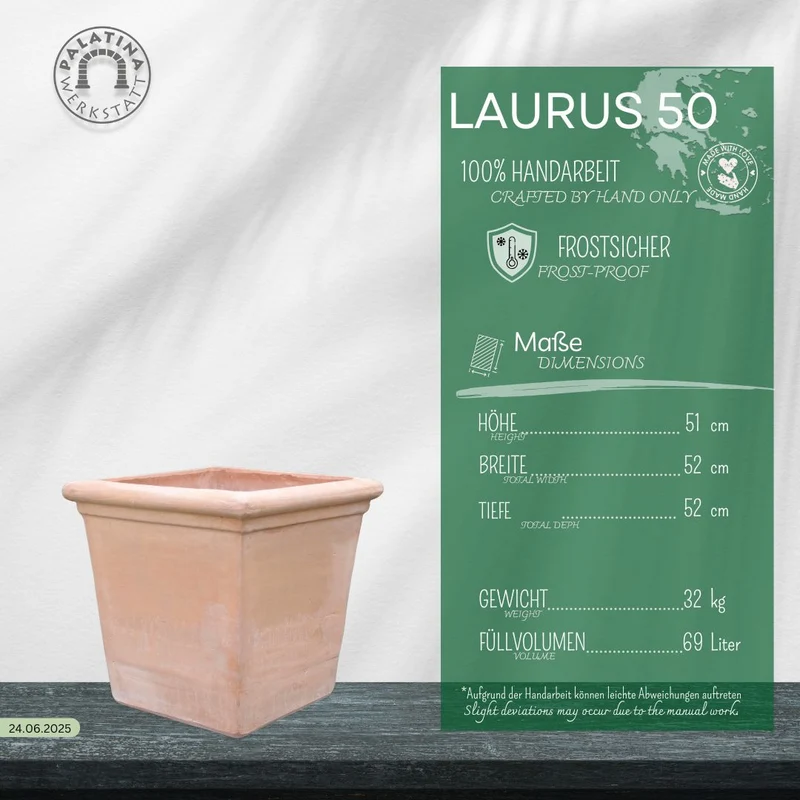 Blumenkasten eckig Pflanzkübel aus Terracotta "Laurus" H=50 cm