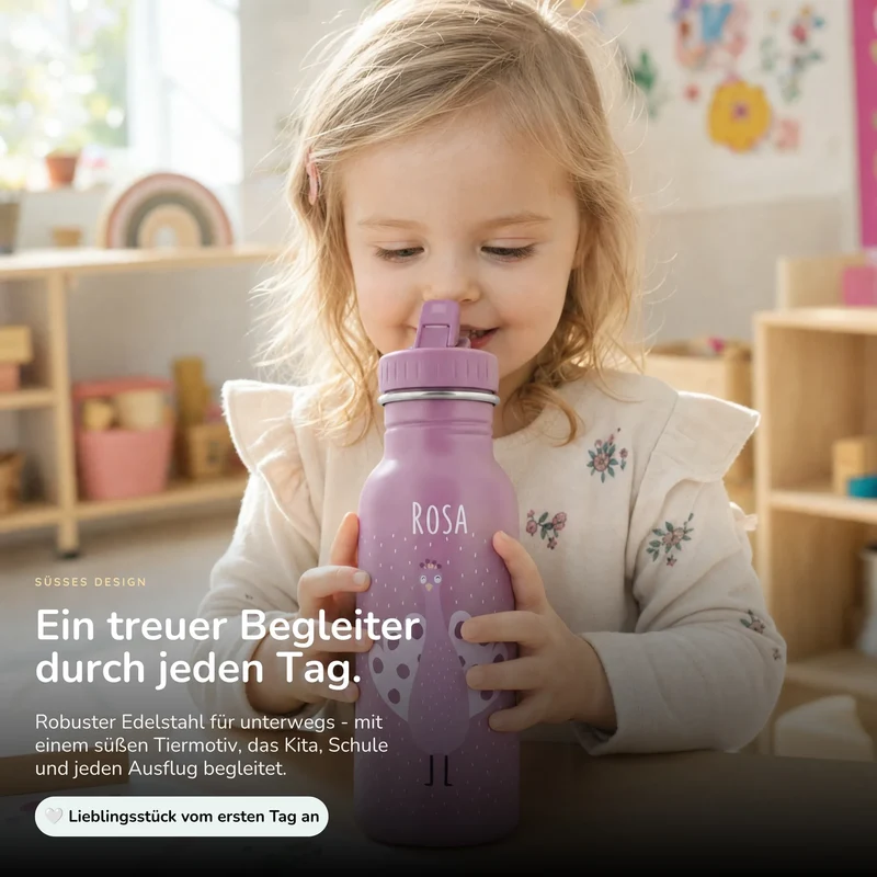 Trixie Trinkflasche Kinder personalisiert Pfau