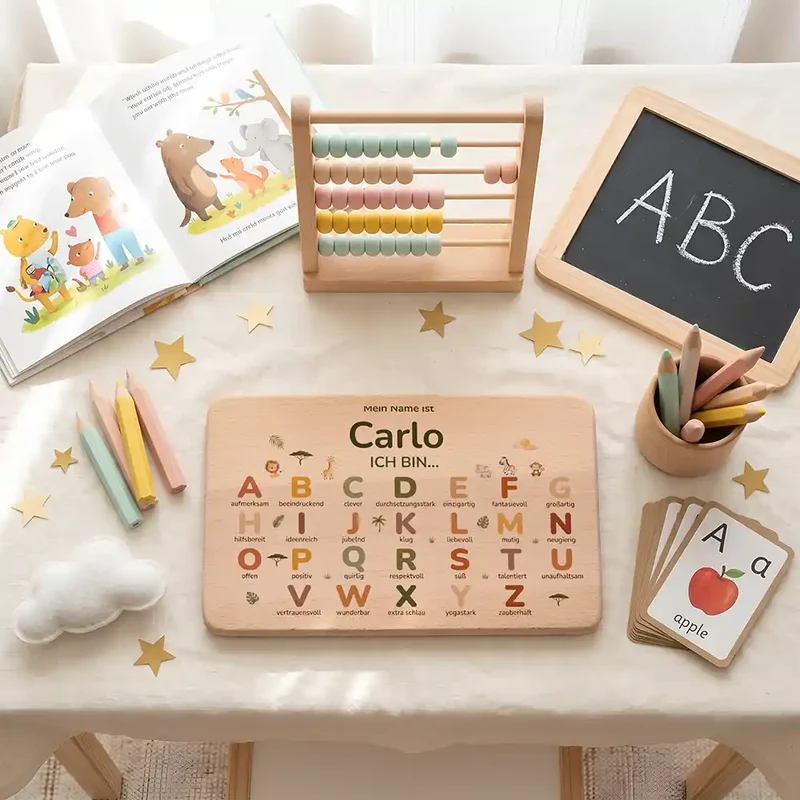 ABC Brettchen Kinder personalisiert – Sterne klassisch