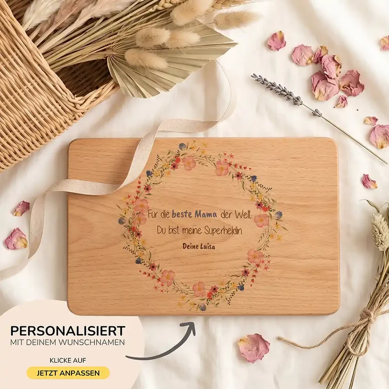 Personalisiertes Frühstücksbrettchen Muttertag – Wildblumen Beste Mama