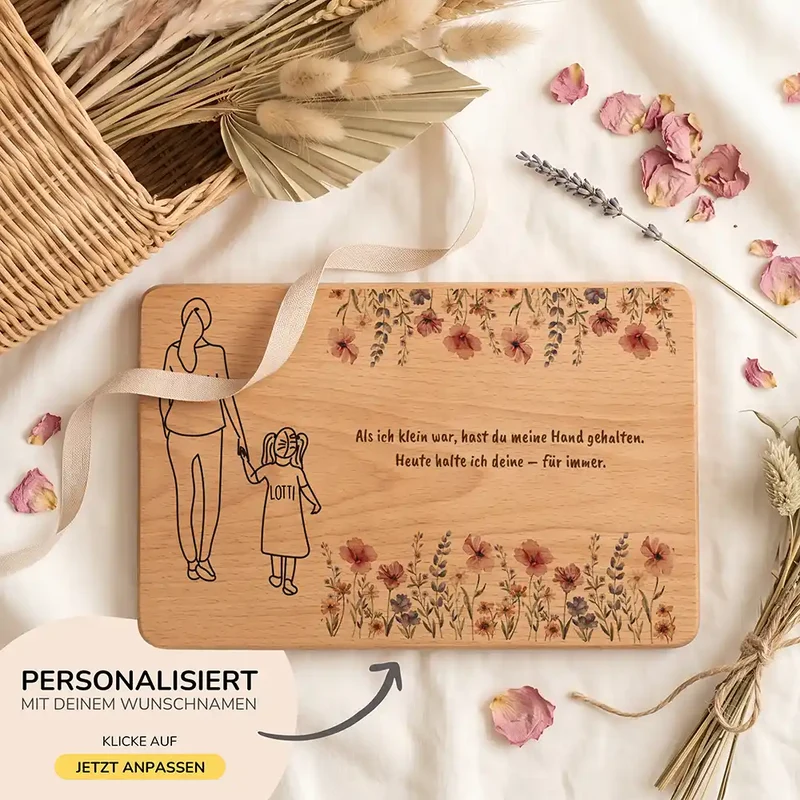 Personalisiertes Frühstücksbrettchen Muttertag – Mama Tochter Blumen
