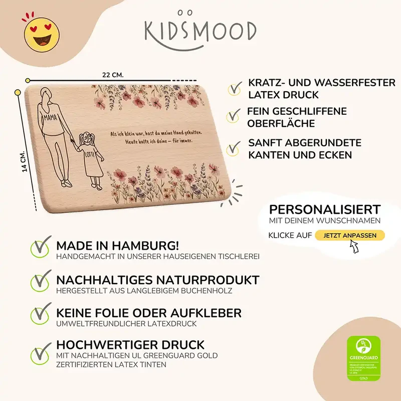 Personalisiertes Frühstücksbrettchen Muttertag – Mama Tochter Blumen