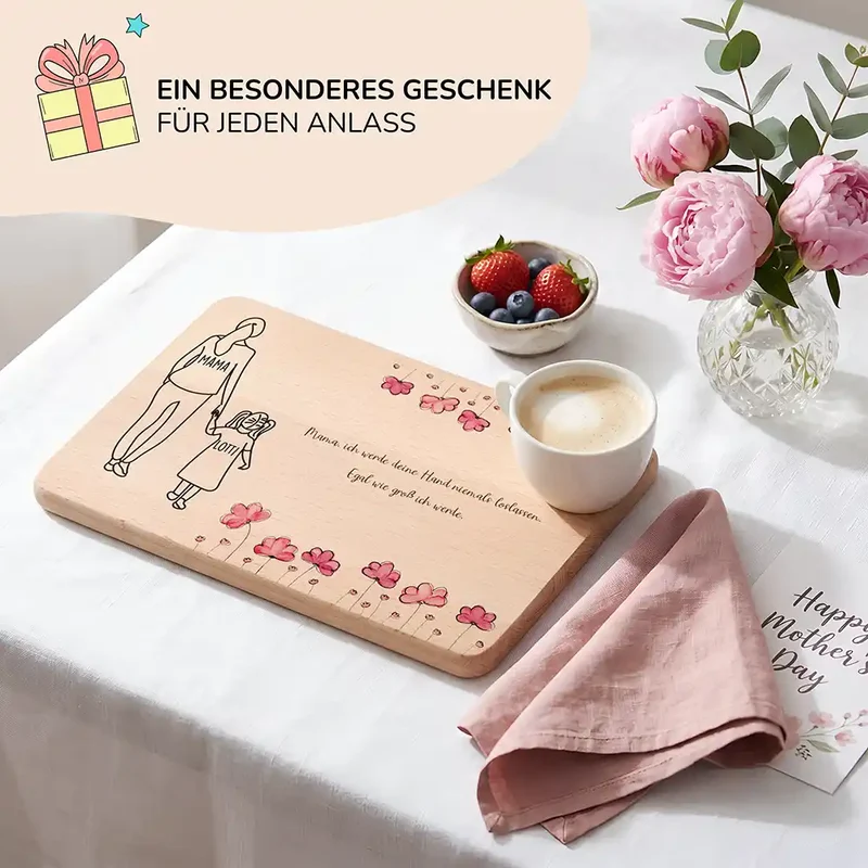 Personalisiertes Frühstücksbrettchen Muttertag – Mama Tochter Mohn
