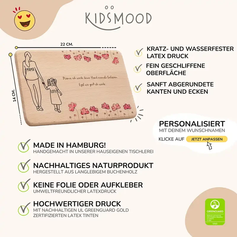 Personalisiertes Frühstücksbrettchen Muttertag – Mama Tochter Mohn