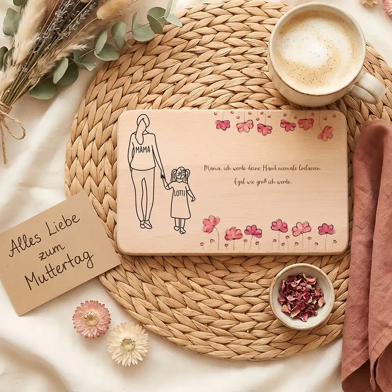 Personalisiertes Frühstücksbrettchen Muttertag – Mama Tochter Mohn