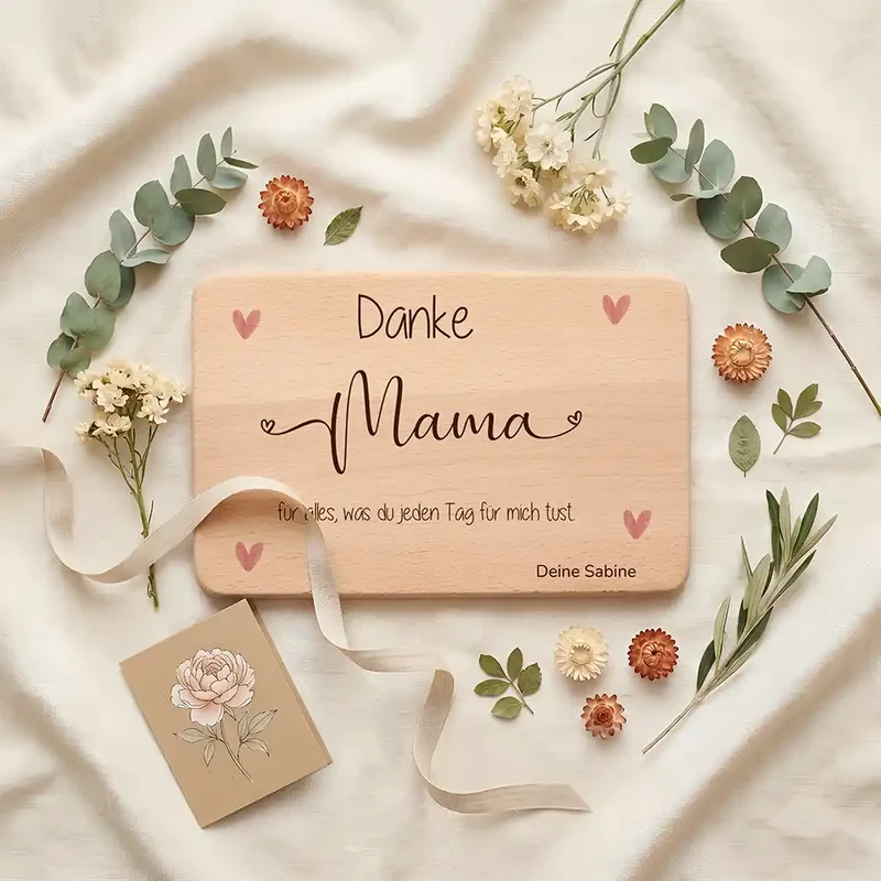 Personalisiertes Frühstücksbrettchen Muttertag – Danke Mama Herzen