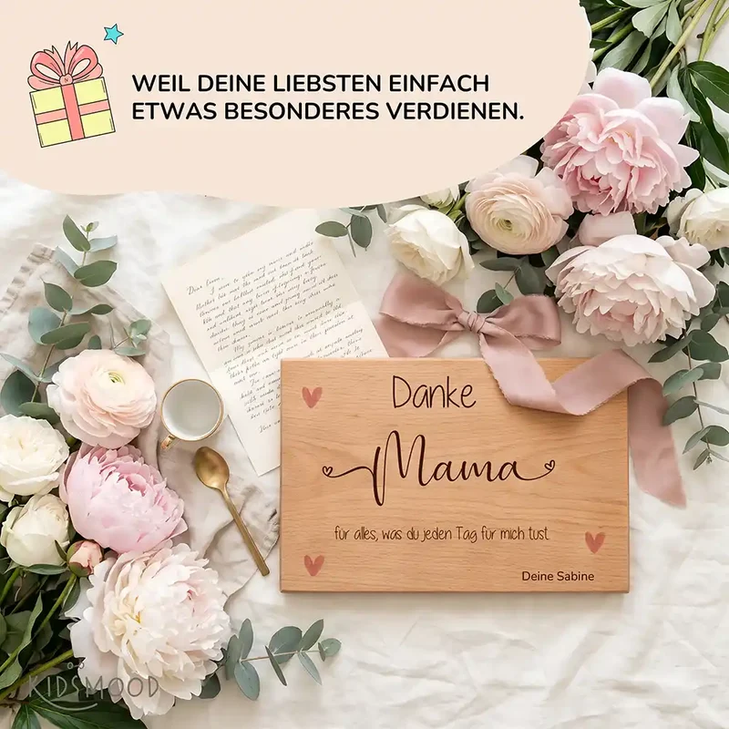 Personalisiertes Frühstücksbrettchen Muttertag – Danke Mama Herzen
