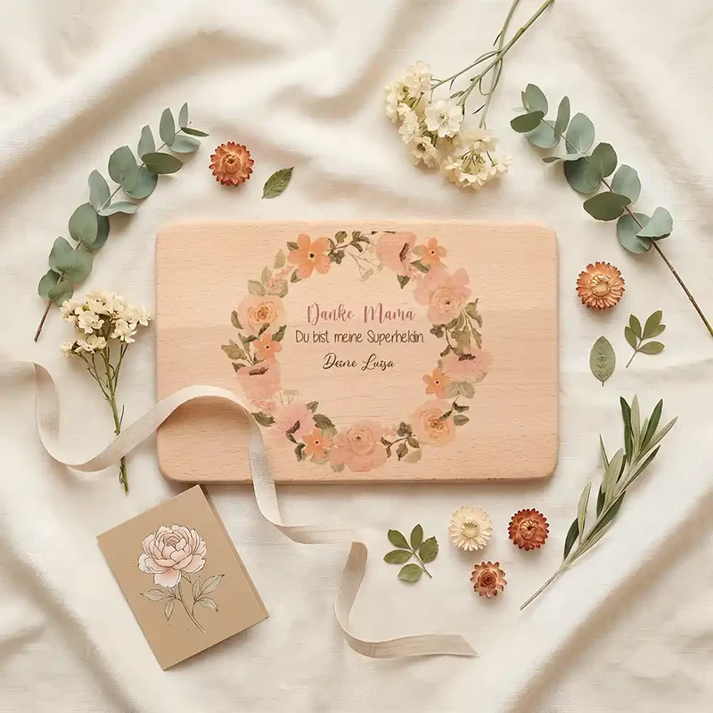 Personalisiertes Frühstücksbrettchen Muttertag – Danke Mama Rosenkranz