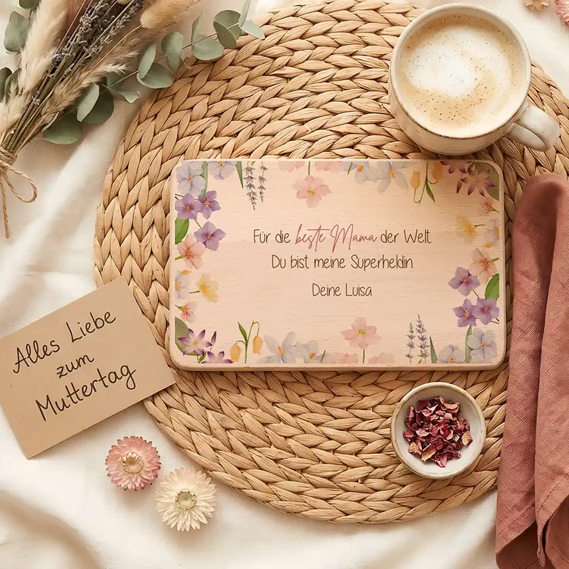 Personalisiertes Frühstücksbrettchen Muttertag – Beste Mama Blüten