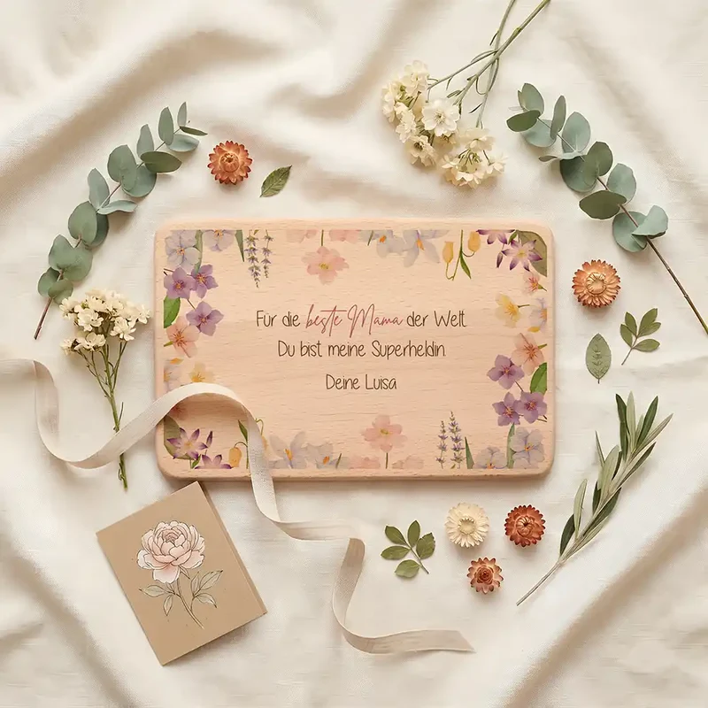 Personalisiertes Frühstücksbrettchen Muttertag – Beste Mama Blüten