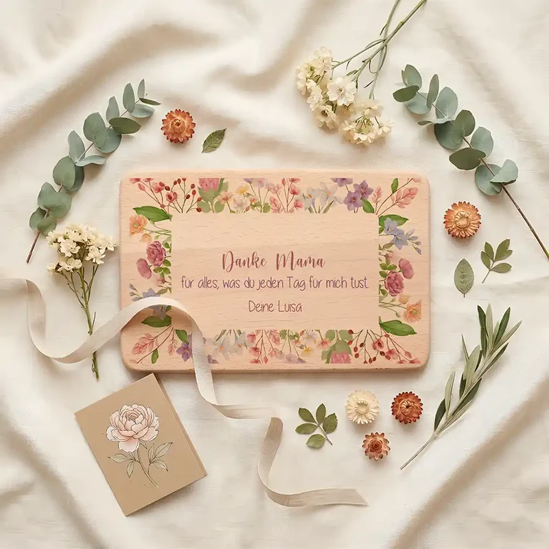 Personalisiertes Frühstücksbrettchen Muttertag – Danke Mama Blüten