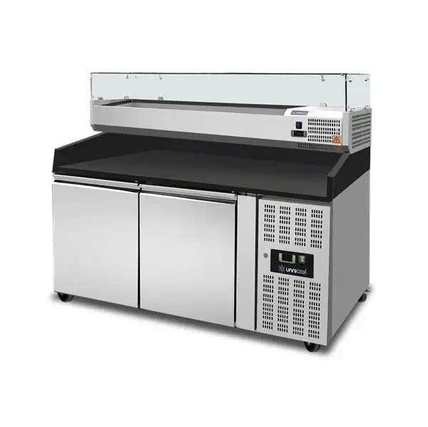 Pizzatheke mit Räder und 2 Türen - Schwarzer Granit - 1510x800x1000 mm