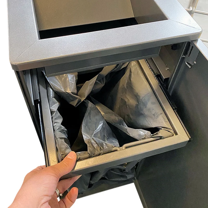 Abfallbehälter 50 Liter Metall Grau – Mülleimer mit Einwurföffnung und Seitentür