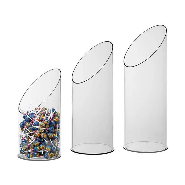 Verkaufsschütte "Flöte" Acryl – Transparente Warenschütte mit schräger Front in 3 Größen