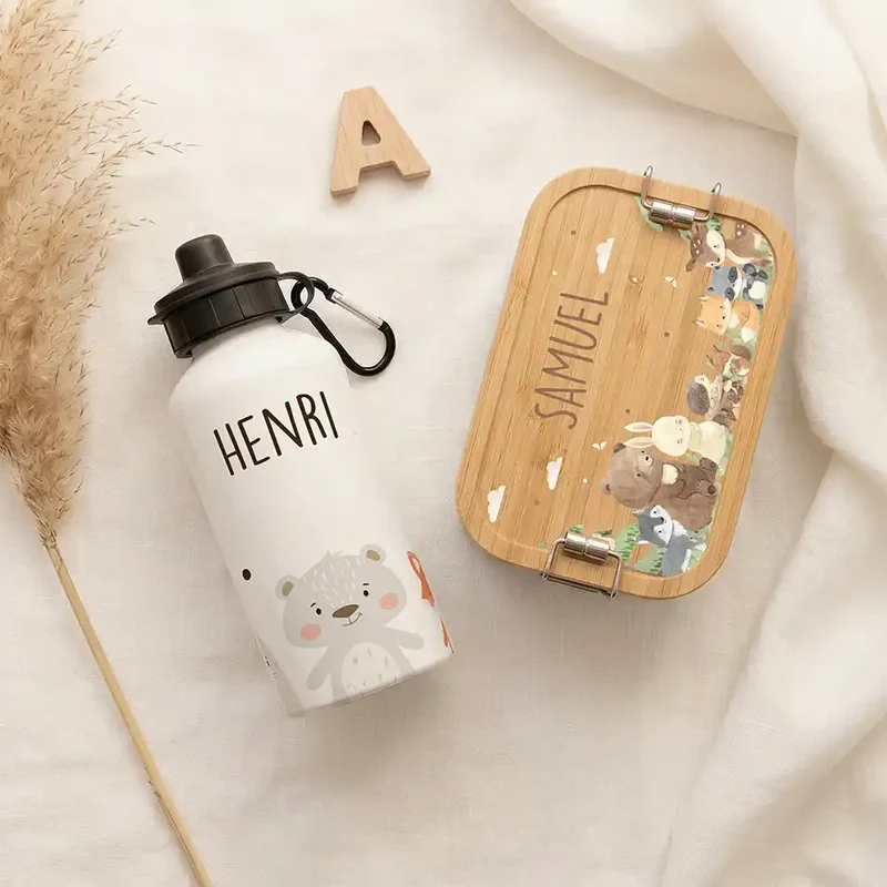Personalisierte Trinkflasche Kinder – Bär & Fuchs