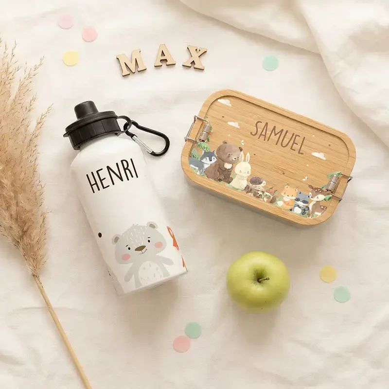 Personalisierte Trinkflasche Kinder – Bär & Fuchs