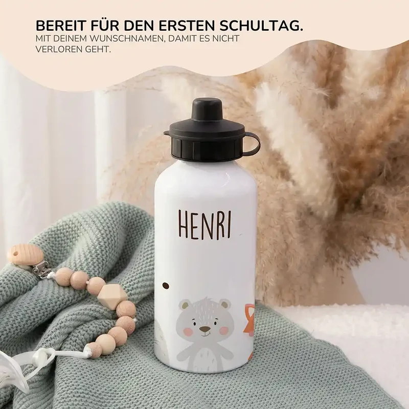 Personalisierte Trinkflasche Kinder – Bär & Fuchs