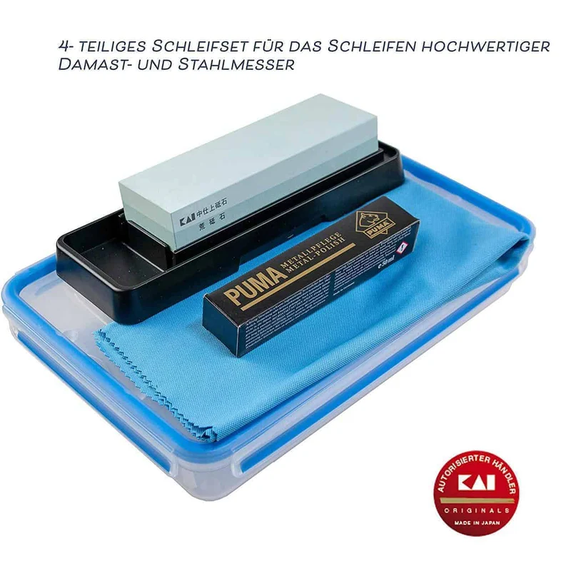 Kai 4 teiliges Schleif- und P?egeset | mit Kombinationsschleifstein AP-0305 Schleifstein, Wetzstein