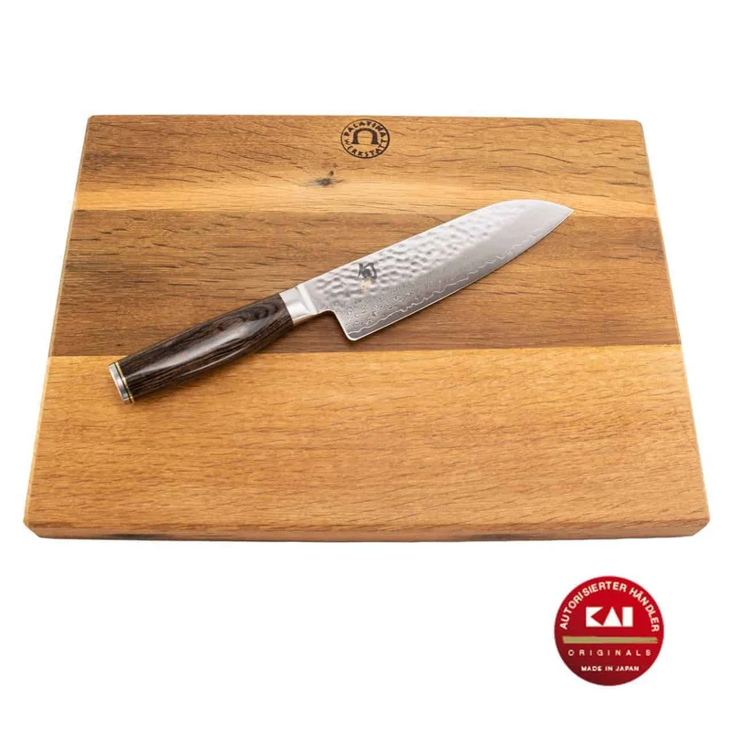 Kai Shun Tim Mälzer TDM-1702 | Santoku Messer 18 cm aus Damaststahl + Küchenarbeitsbrett 40x30 cm