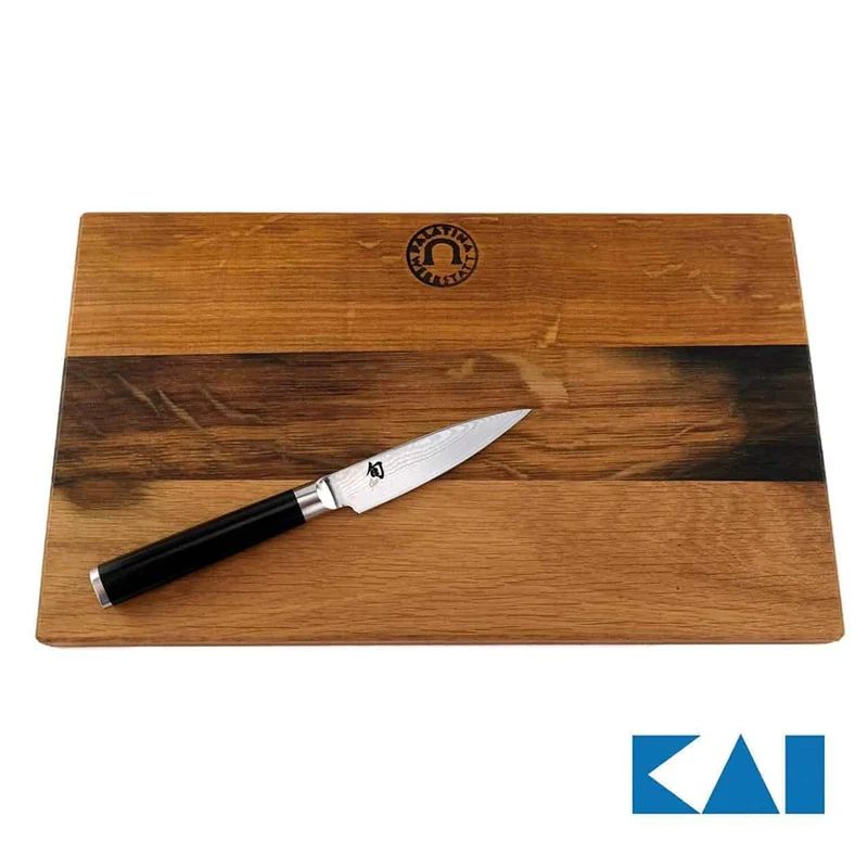 Kai Shun Classic DM-0700 | 9 cm Officemesser Damaststahl + Schneidebrett Weinfassholz 30x18 cm |