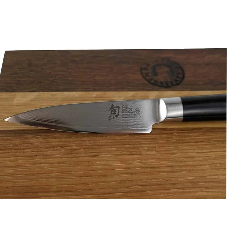 Kai Shun Classic DM-0700 | 9 cm Officemesser Damaststahl + Schneidebrett Weinfassholz 30x18 cm |
