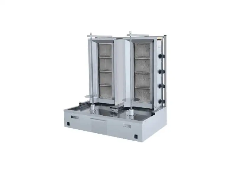 Gas Dönergrill - Gyrosgrill / 4+4 Brenner / Motor unten / max. 70+70 kg / inkl. Flügeltüren