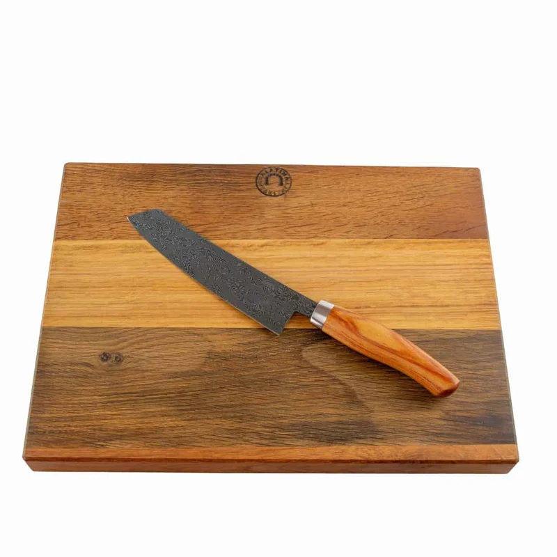 Nesmuk Exclusive C90 Kochmesser mit Olivenholzgriff, 180 mm Klinge + exklusives und handgefertigtes Schneidebrett aus alten Fassdauben